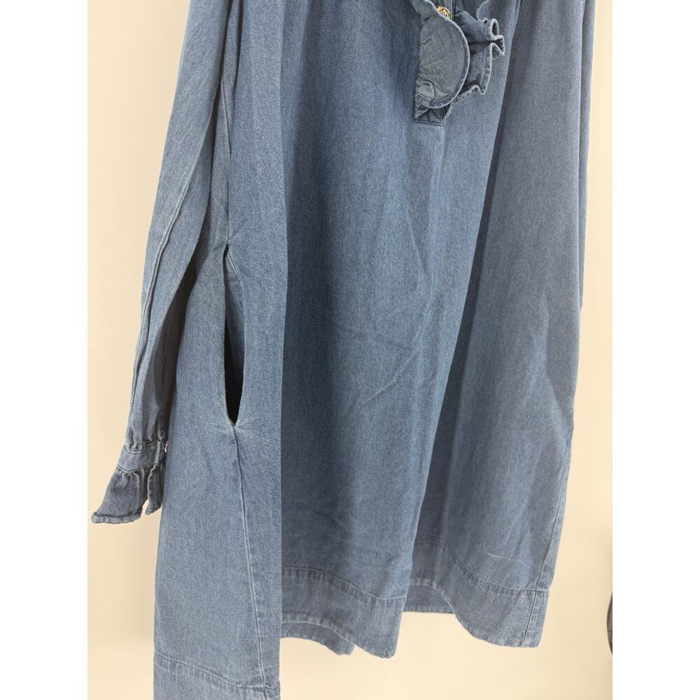 Draper James Chambray Mini Dress Womens Medium Blue Denim Ruffle Cottagecore - Picture 4 of 9